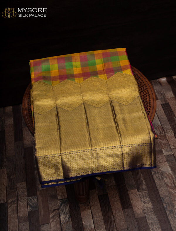 Gold multi checks kanchi saree ST