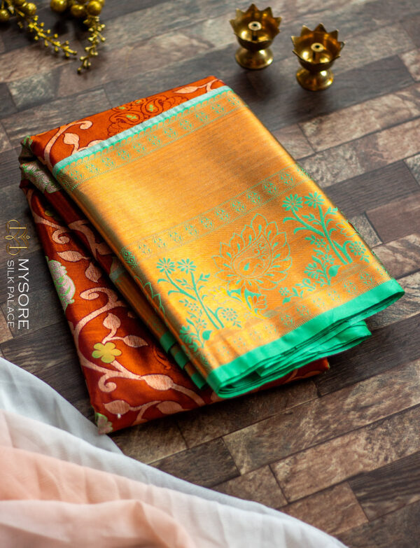 Copper & Aqua Blue Meena Work Saree