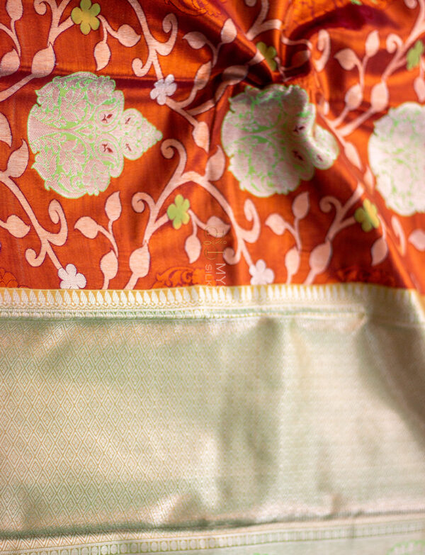 Copper & Aqua Blue Meena Work Saree - Image 2