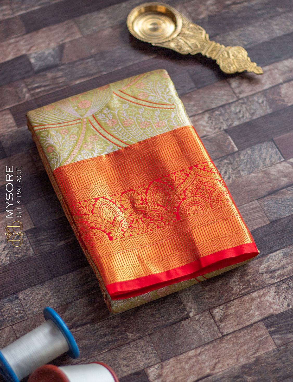 Yellow & red semi kanchipuram silk saree