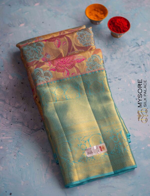 Blue pink & beige kanchipuram silk saree ST