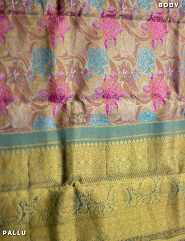 Blue pink & beige kanchipuram silk saree ST - Image 2