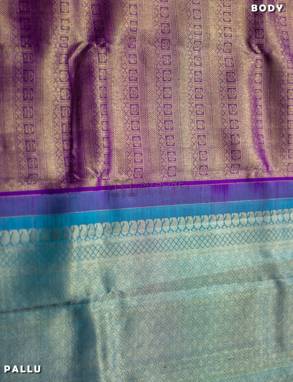 Purple & blue kanchipuram silk saree ST - Image 2