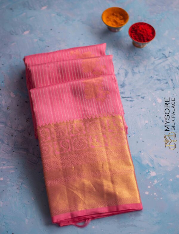Pink silver copper & gold kanchipuram silk saree ST