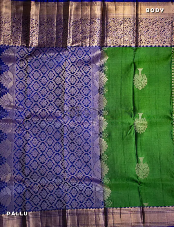 Green & Blue Semi Kanchipuram Silk Saree - Image 2