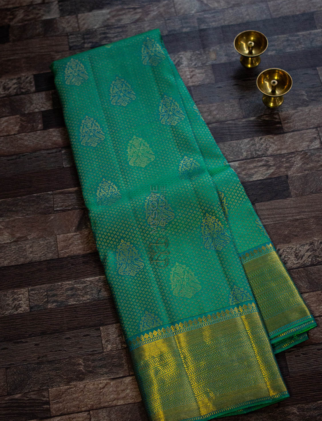 Aqua Green Kanchipuram Silk Saree