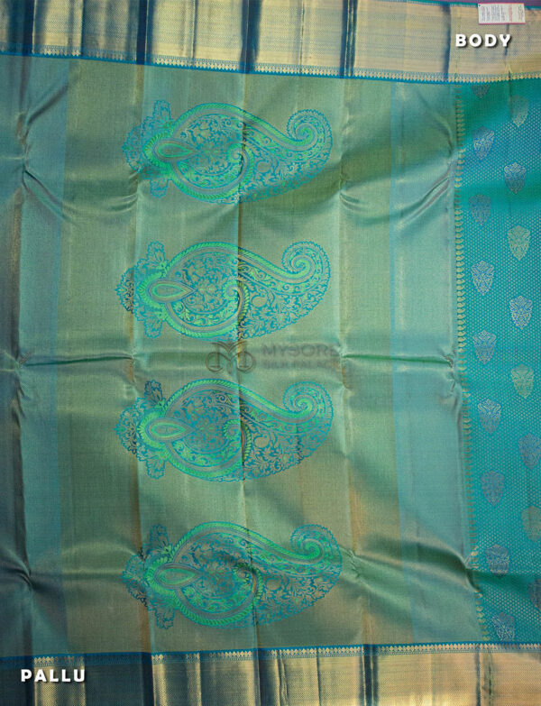 Aqua Green Kanchipuram Silk Saree - Image 2