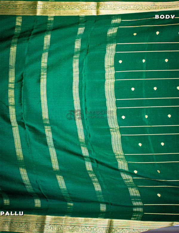 Green pure Mysore Silk Saree - Image 3